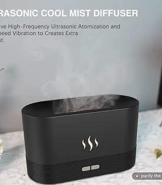 Diffuseur d’huiles essentielles LED Humidificateur de pièce à ultrasons portable Lumière d’ambiance nocturne avec effet de flamme spécial pour l’aromathérapie à la maison / bureau